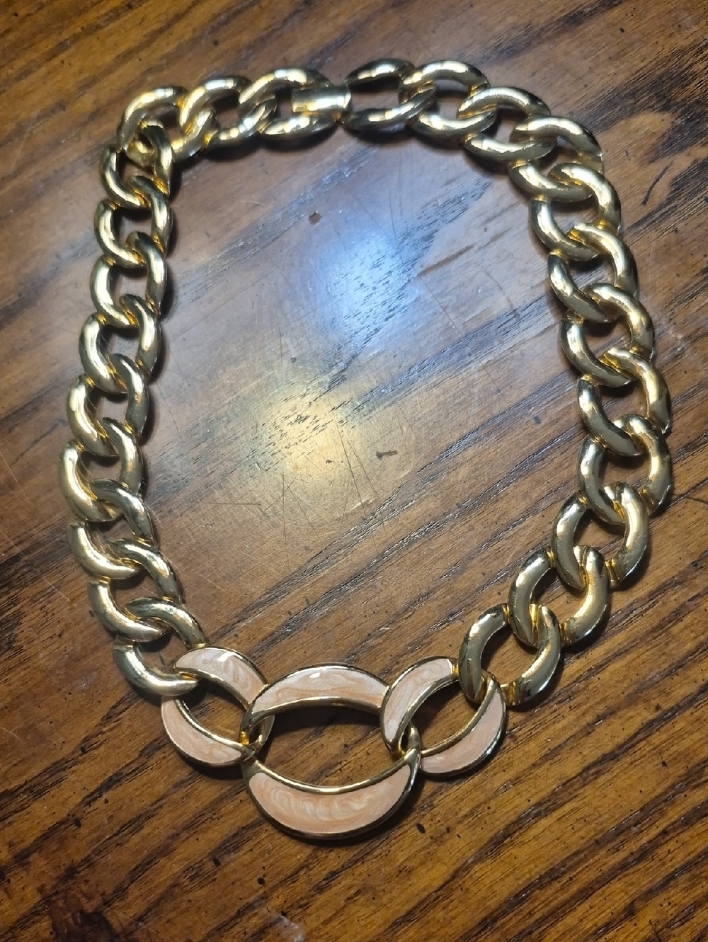 NAPIER Vintage Gold Tone Peach Enamel Chunky Chain Link Choker-Necklace, 15.75in